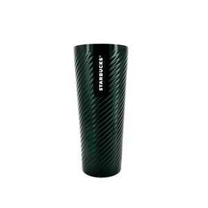Starbucks Tumbler Cup 24oz Green Metal Spiral Holiday Collectible No Lid Straw